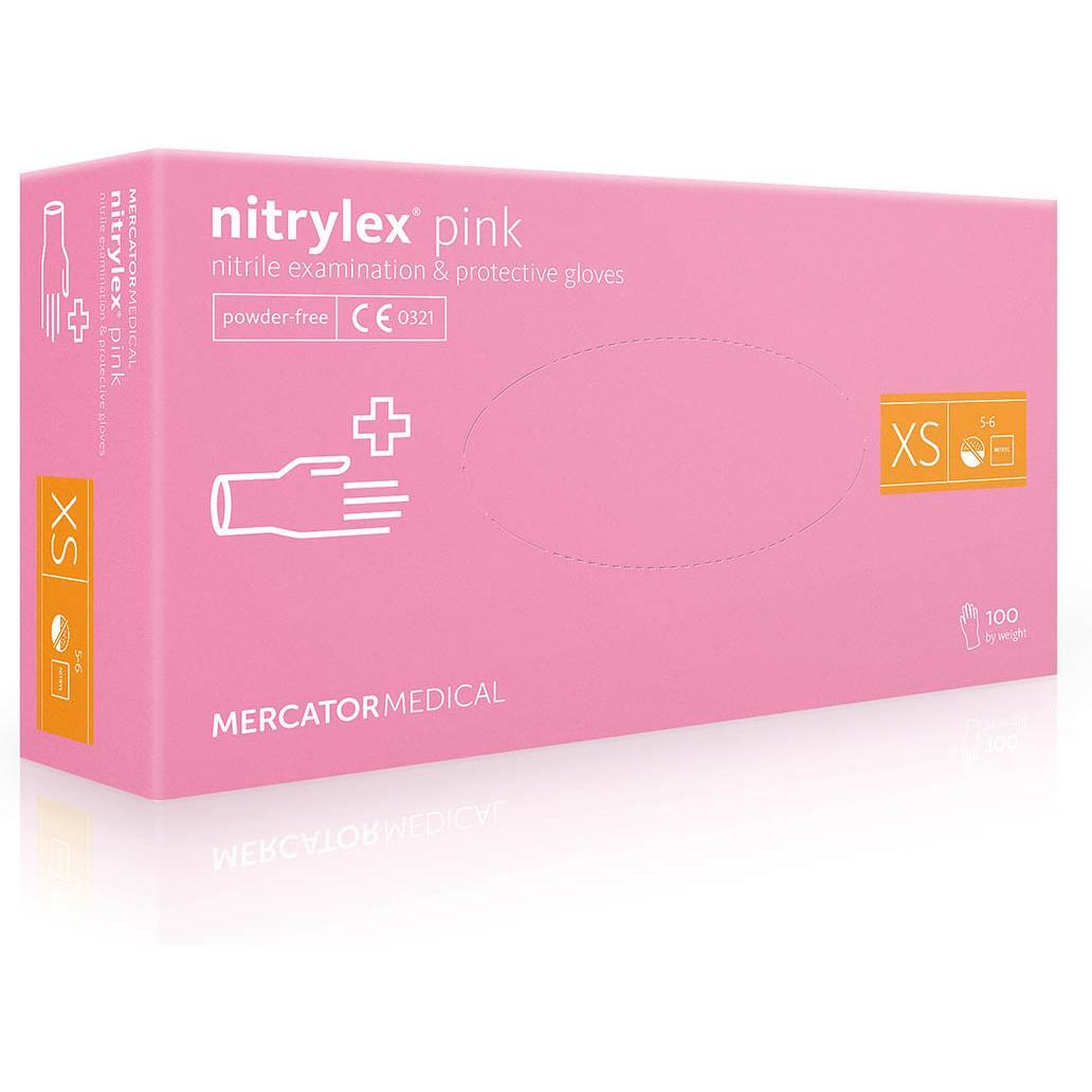 Рукавички нітрилові оглядові Nitrylex нестерильні неприпудрені розмір XS 100 шт рожевіфото1
