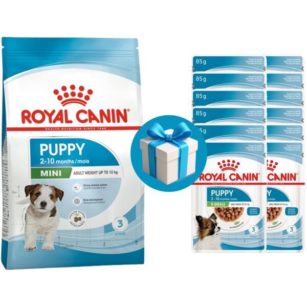 Сухой корм для щенков Royal Canin Puppy Mini 8кг+12 шт Влажный корм Royal Canin X-Small Puppy 85г
