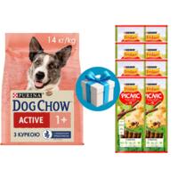 Сухой корм для собак Dog Chow Active Adult с курицей 14 кг+ 8 шт Лакомство Friskies Picnic 42 г в Подарок