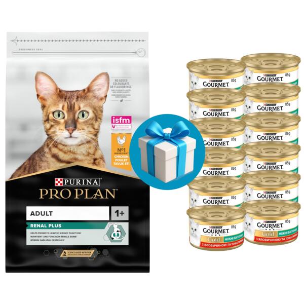 

Сухой корм для котов Purina Pro Plan Cat Original Adult с курицей 10 кг+Влажный корм Gourmet Gold 12*85 г в Подарок