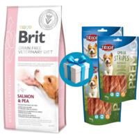 Сухий корм для собак Brit VetDiets з лососем, горохом 12 кг + 3 шт Ласощі Trixie Omega Stripes 100 гу Подарунок