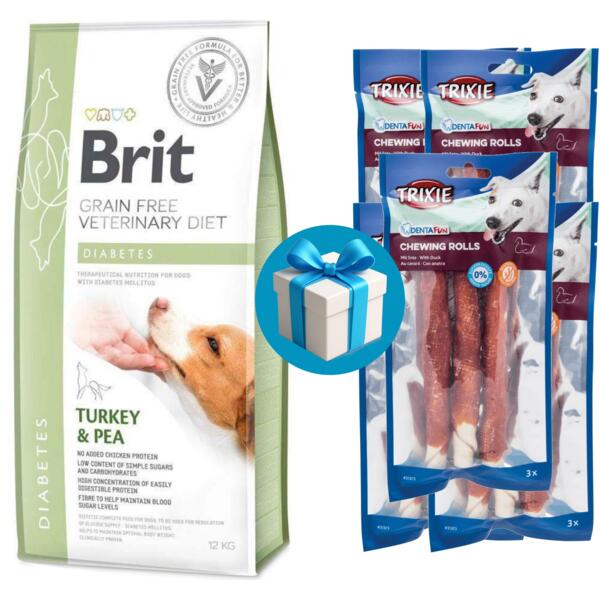 

Сухой корм для собак Brit VetDiets с идейкой и горохом 12 кг+ 5 шт Лакомство Trixie DentaFun 140гр (3шт) в Подарок