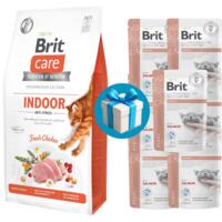 Сухой корм для кошек Brit Care Indoor Anti-stress с курицей 7кг+7шт Влажный корм Brit Vetetinary DietRenal 85г в Подарок