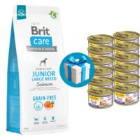 Корм для собак Brit Care Dog Junior Large Breed с лососем 12кг+ 12 шт Влажный корм GimDog Pure Delight 85 г в Подарок