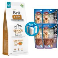 Корм для собак Brit Care Dog Grain-free Senior&Light з лососем 12 кг + 4 шт Ласощі Trixie Rabbit Sticks 100 г у Подаруно