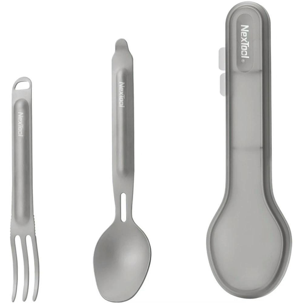 Туристичний набір ложка-виделка NexTool Titanium Tableware Set титанфото1