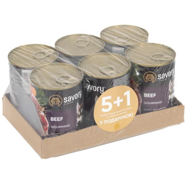 

Набор влажных кормов 5+1 для взрослых собак всех пород Savory Dog Gourmand Beef паштет с говядиной 400 г