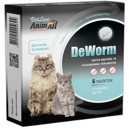 

Противогельминтный препарат для кошек и котят AnimAll VetLine DeWorm 6 таб