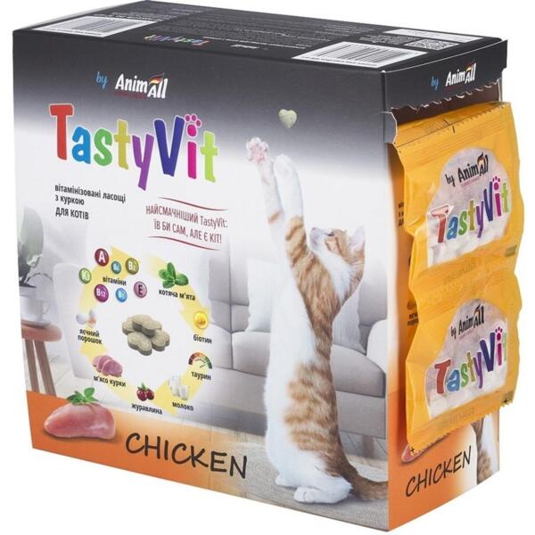 

Витаминизированные лакомства для кошек AnimAll TastyVit с курицей 600 шт 50 пакетов по 12 шт