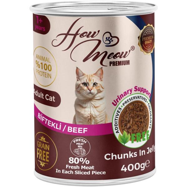 

Влажный корм для взрослых кошек How Meow Adult Cat с говядиной 400 г