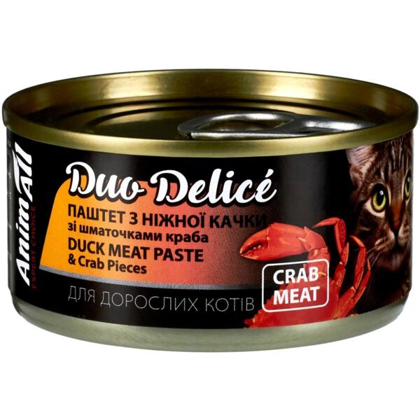 

Влажный корм для кошек AnimAll Duo Delice паштет с уткой и кусочками краба 80 г