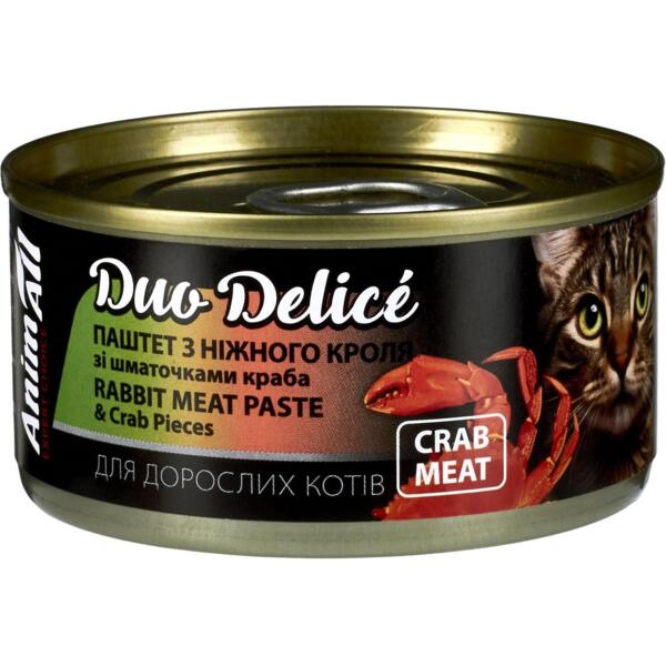 

Влажный корм для кошек AnimAll Duo Delice паштет с кроликом и кусочками краба 80 г