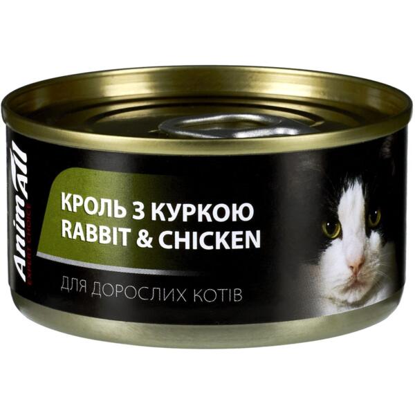 

Влажный корм для кошек AnimAll с кроликом и курицей 80 г