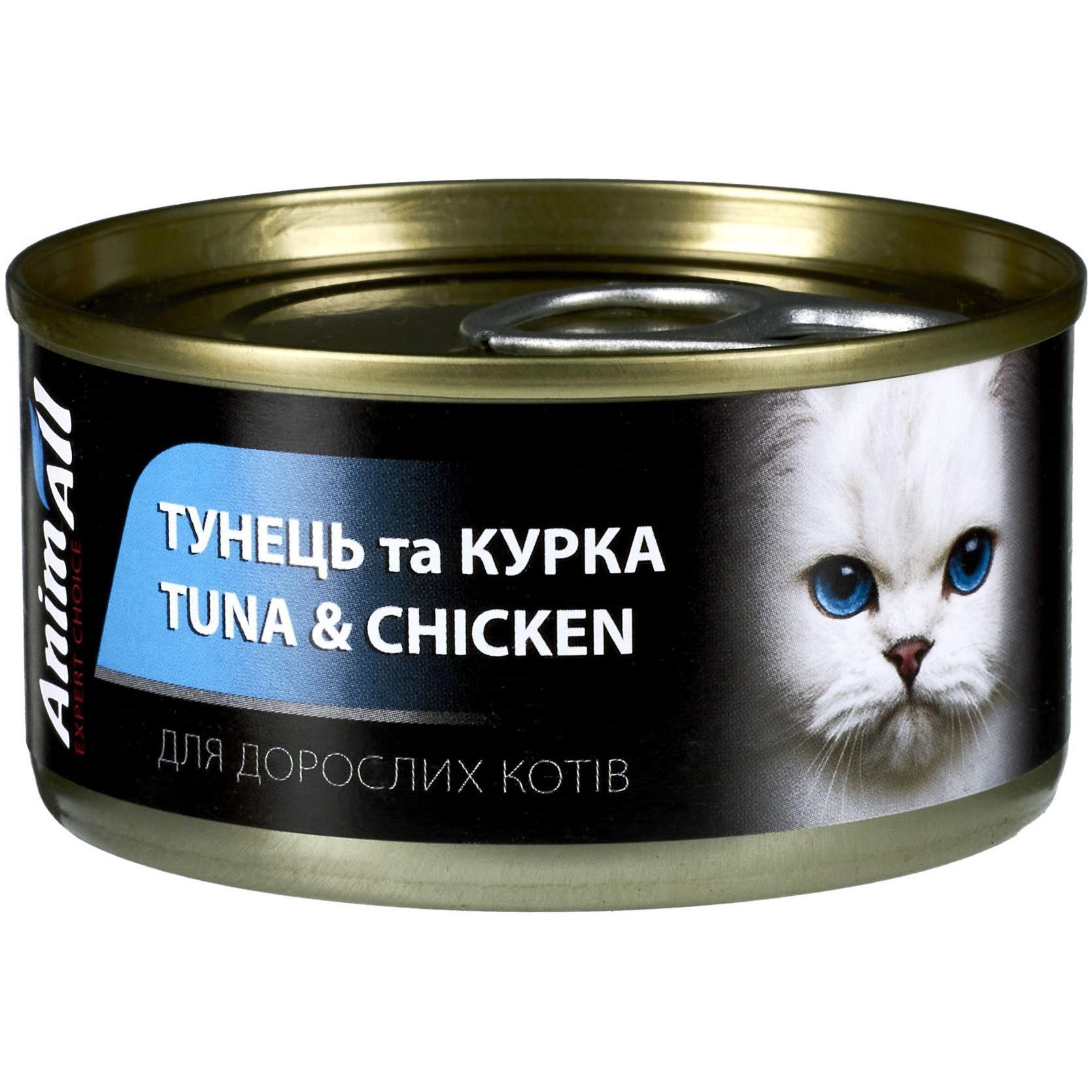 Вологий корм для котів AnimAll тунець з куркою 85 гфото1
