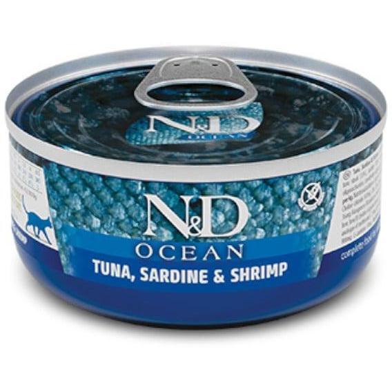 

Влажный корм для кошек Farmina N&D Grain Free Ocean Tuna Sardine & Shrimp с тунцом, сардиной и креветками 70 г