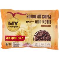 Влажный корм для кошек My Champion кусочки с курицей и индейкой пауч 4 х 100 г