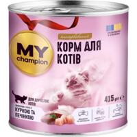 Влажный корм для кошек My Champion кусочки с курицей и печенью 415 г