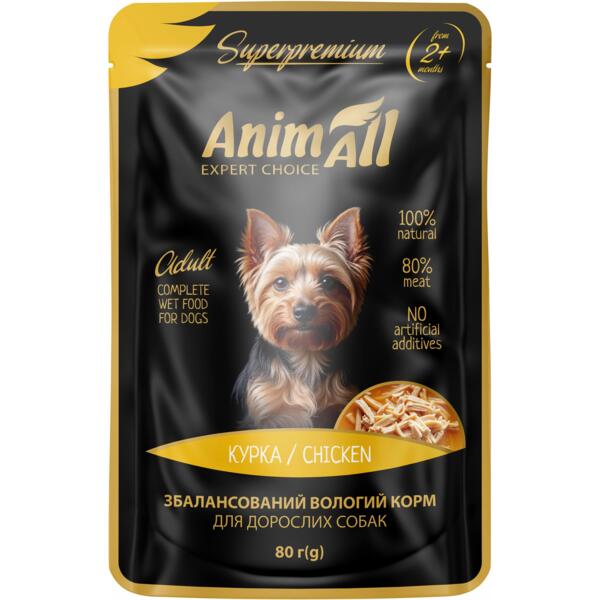 

Влажный корм для собак AnimAll пауч курица 80 г