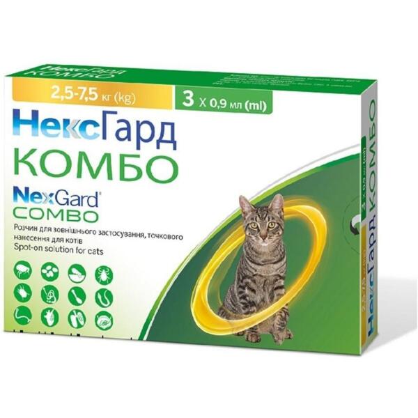 

Капли на холку для кошек Нексгард Комбо от блох и клещей 2.5-7.5 кг