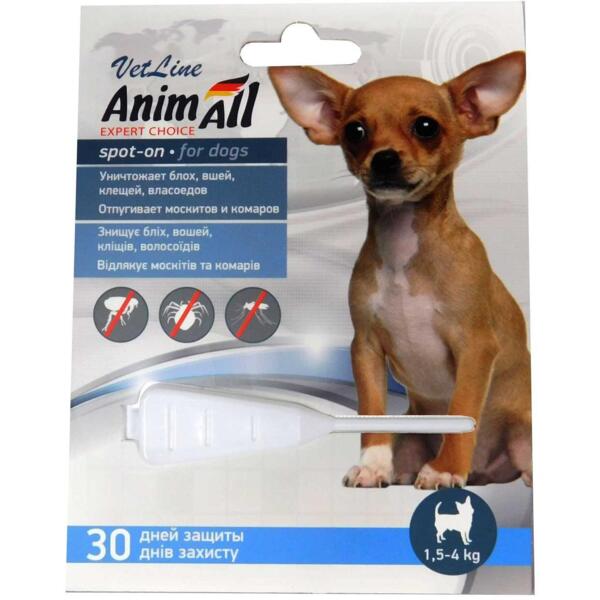 

Капли против блох и клещей AnimAll VetLine spot-on для собак 1.5-4 кг 0.8 мл