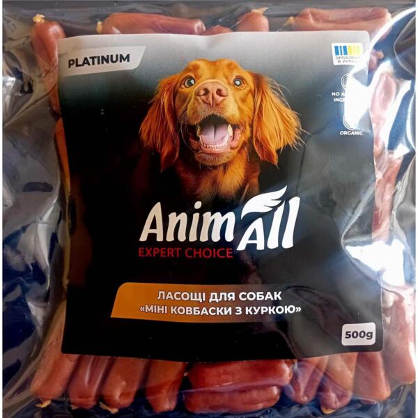 

Лакомства для собак AnimAll Platinum мини колбаски с курицей 500 г