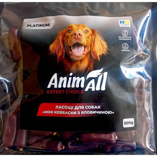 

Лакомства для собак AnimAll Platinum мини колбаски с говядиной 500 г