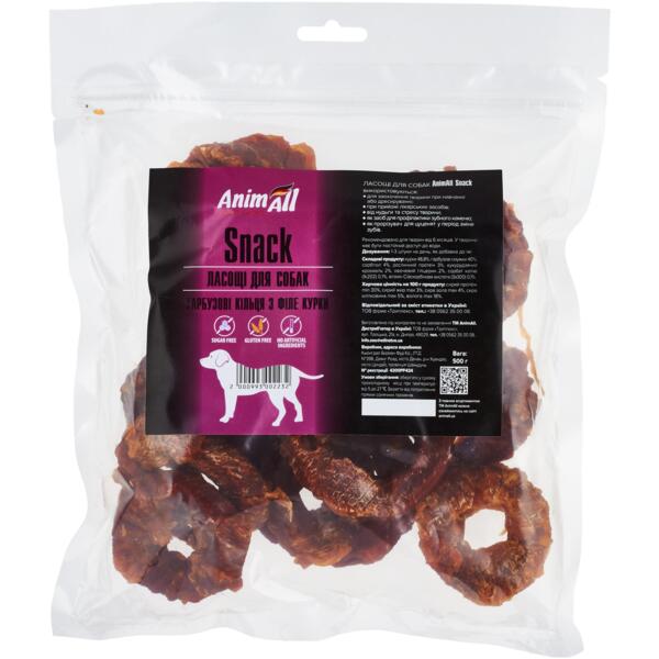 

Лакомства для собак AnimAll Snack тыквенные кольца с филе курицы 500 г