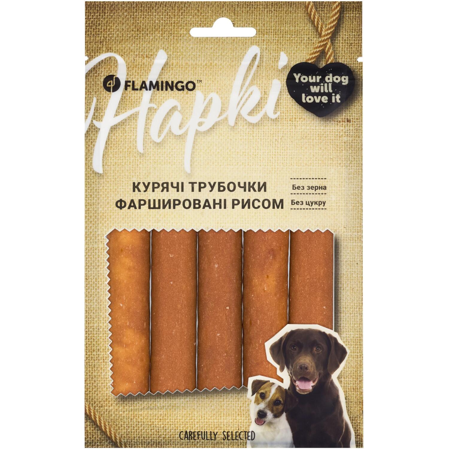 Лакомства для собак Flamingo куриные трубочки, фаршированные рисом 75 г фото 