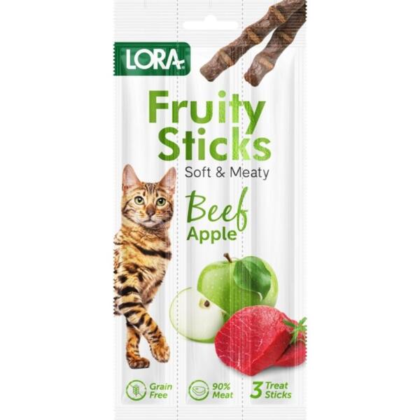 

Лакомства жевательные для взрослых кошек Lora стики с говядиной и яблоком 3 х 5 г