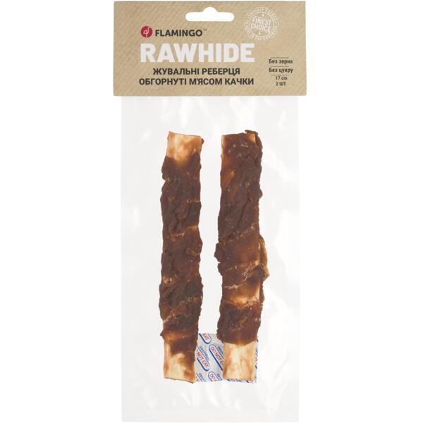 

Лакомства жевательные ребра для собак Flamingo с мясом утки 17 см 2 шт 110 г