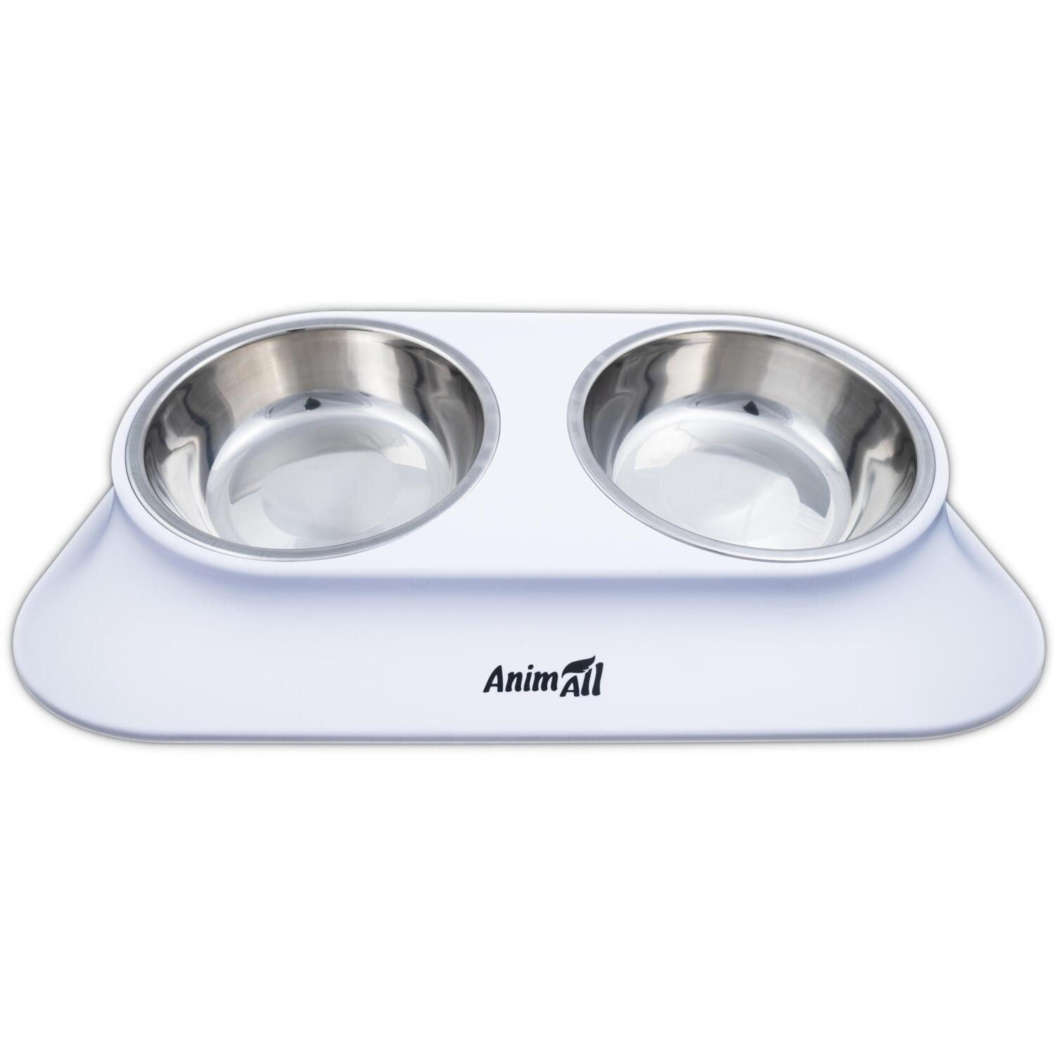Миска AnimAll металлическая белая двойная 420 мл на подставке фото