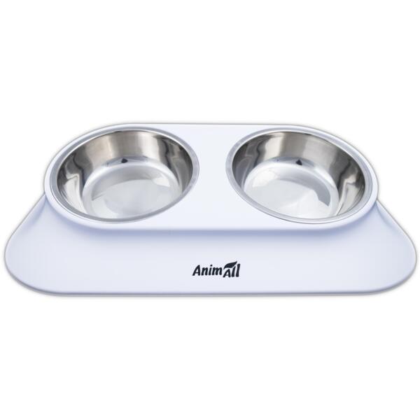

Миска AnimAll металлическая белая двойная 420 мл на подставке