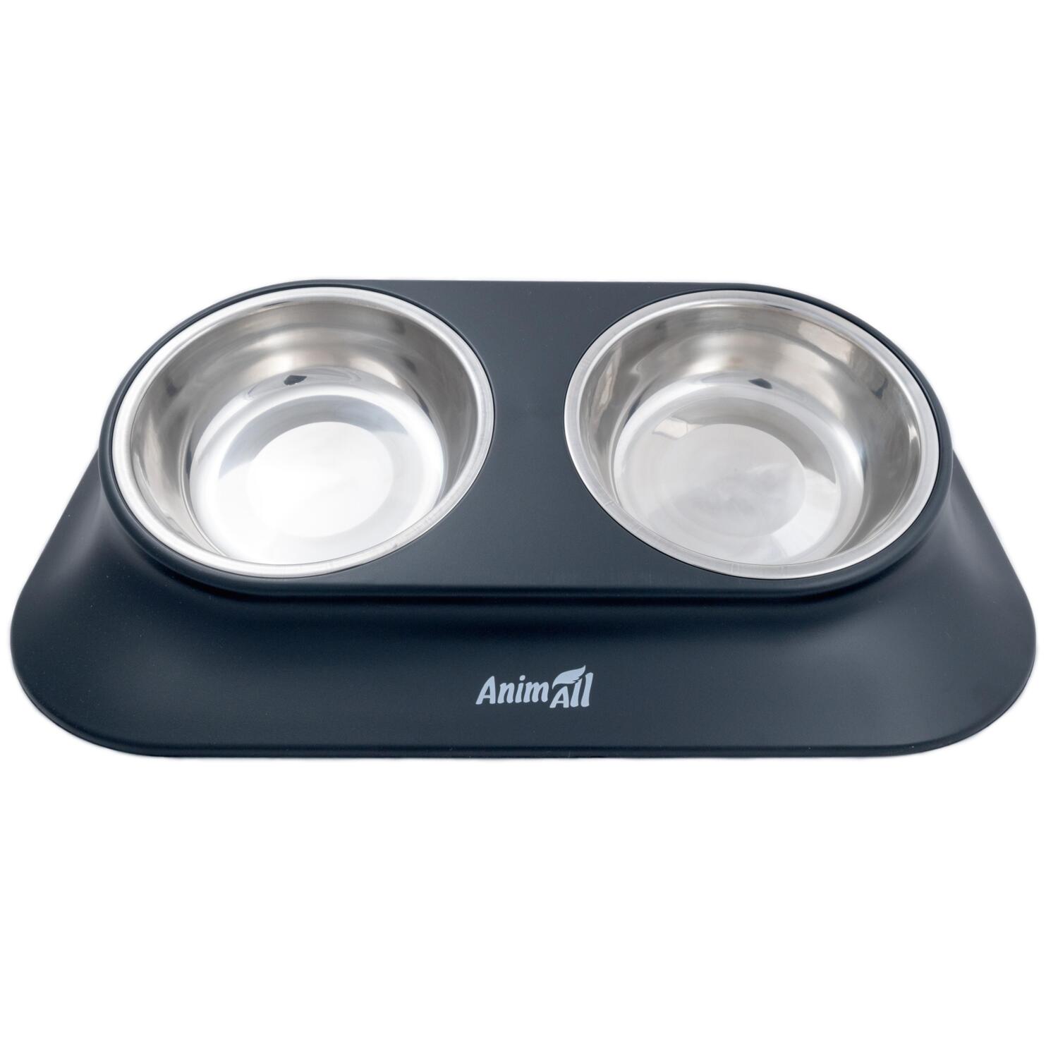 Миска AnimAll металлическая черная двойная 420 мл на подставке фото