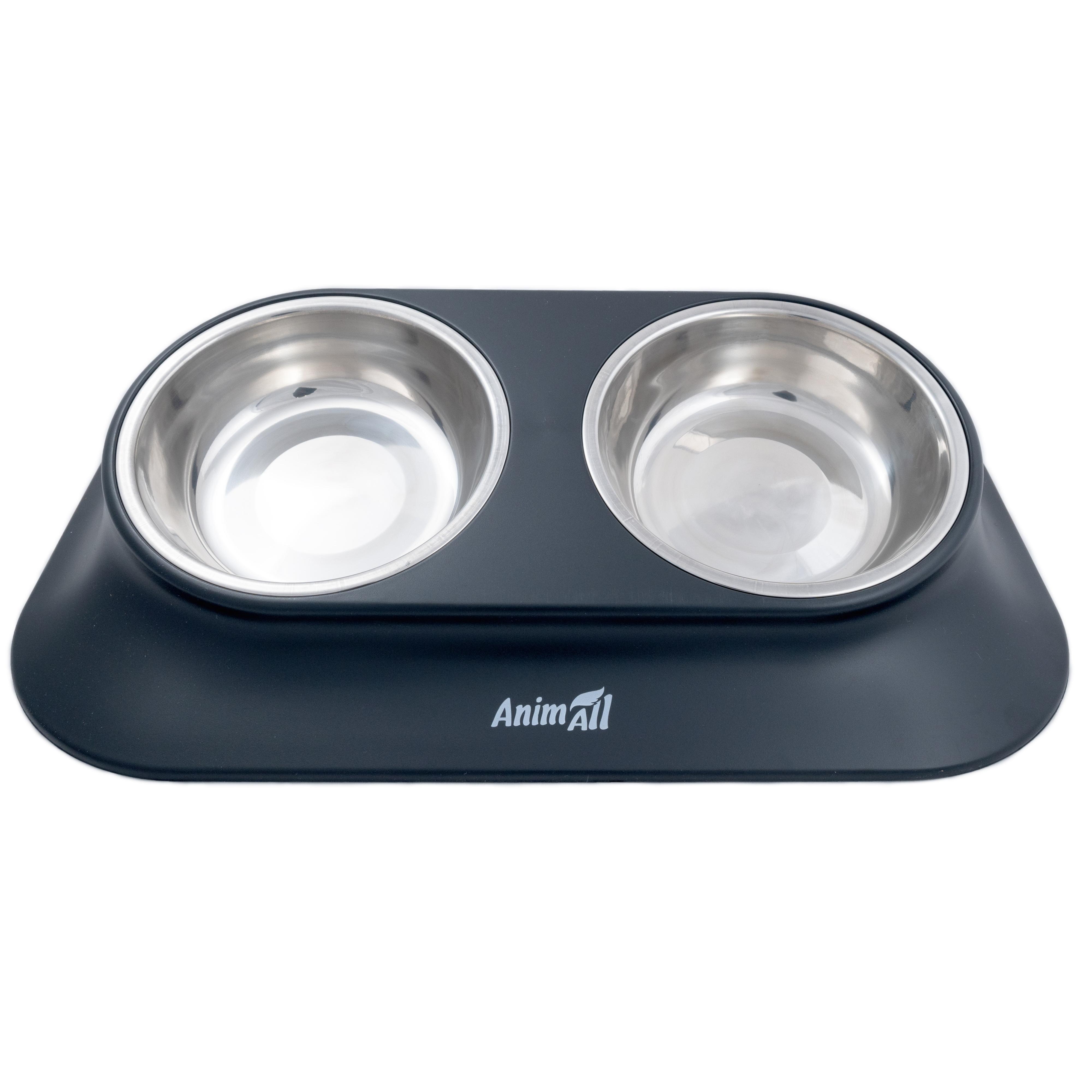 Миска AnimAll металлическая черная двойная 420 мл на подставке фото 1