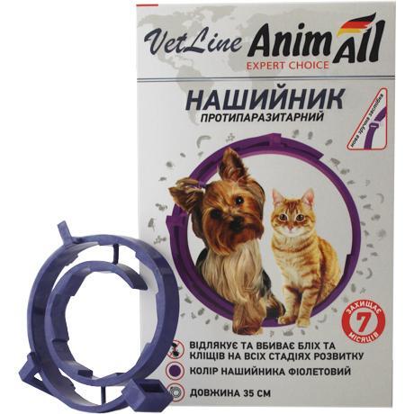 Ошейник для кошек и собак AnimAll VetLine от блох и клещей 35 см фиолетовый