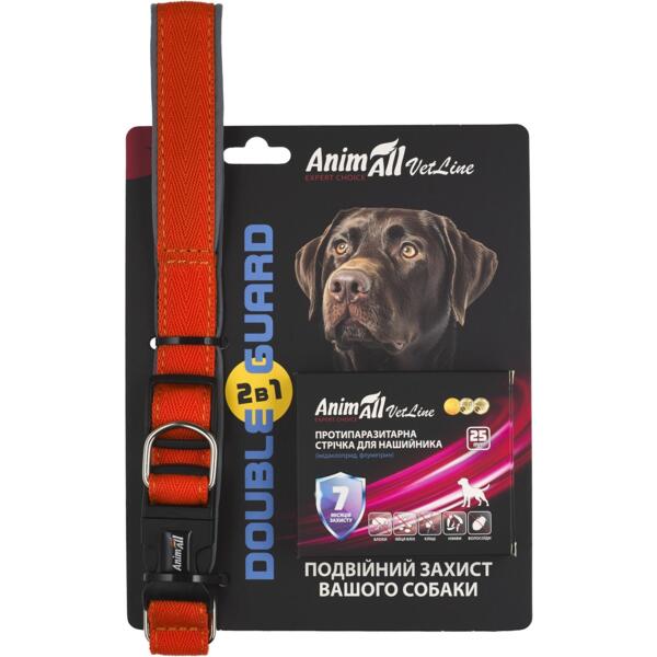 

Ошейник с противопаразитарной лентой AnimAll VetLine Double Guard 25 мм/400-500 мм оранжевый