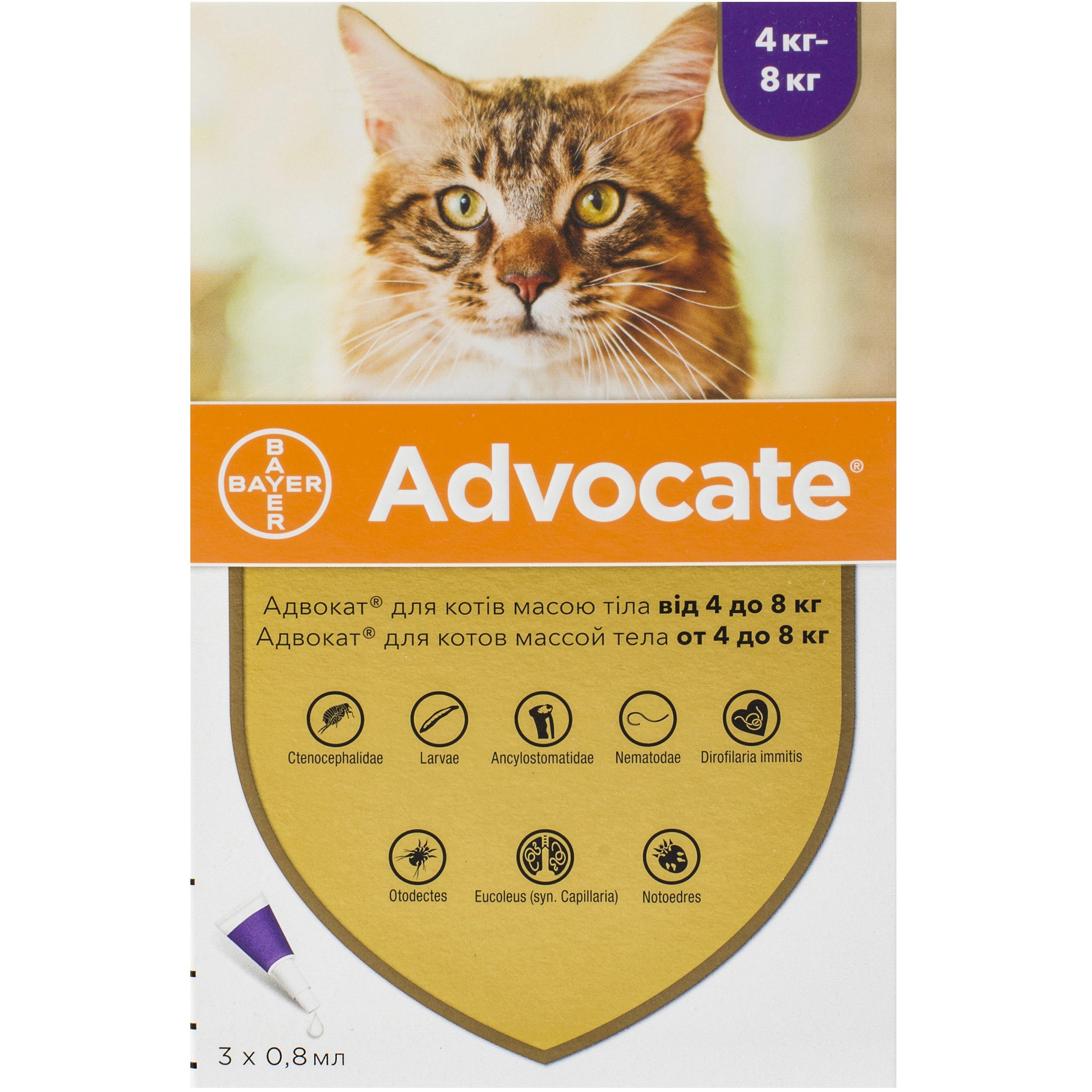 Противопаразитарные капли для кошек 4-8 кг Bayer Advocate 3 капли фото 1