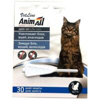 Противопаразитарные капли на холку от блох, вшей и власоедов для кошек AnimAll VetLine Spot-On 4-10 кг 1,0 мл