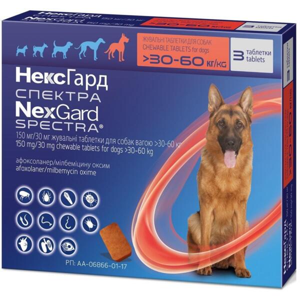 

Противопаразитарные таблетки для собак 30-60 кг Нексгард Спектра 3 таб