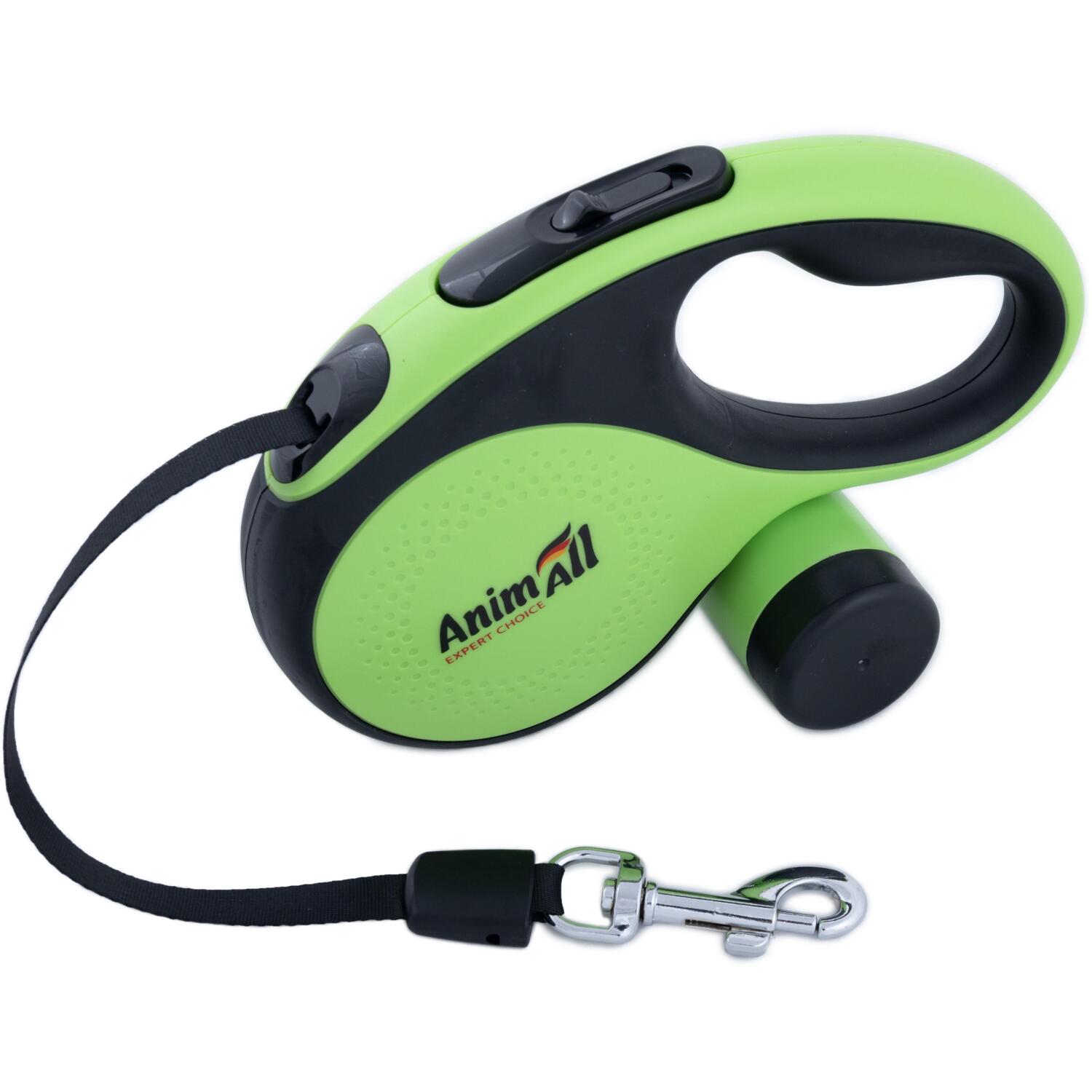 Рулетка-поводок AnimAll с диспенсером М до 30 кг/5 метров зеленая MS7016-B фото