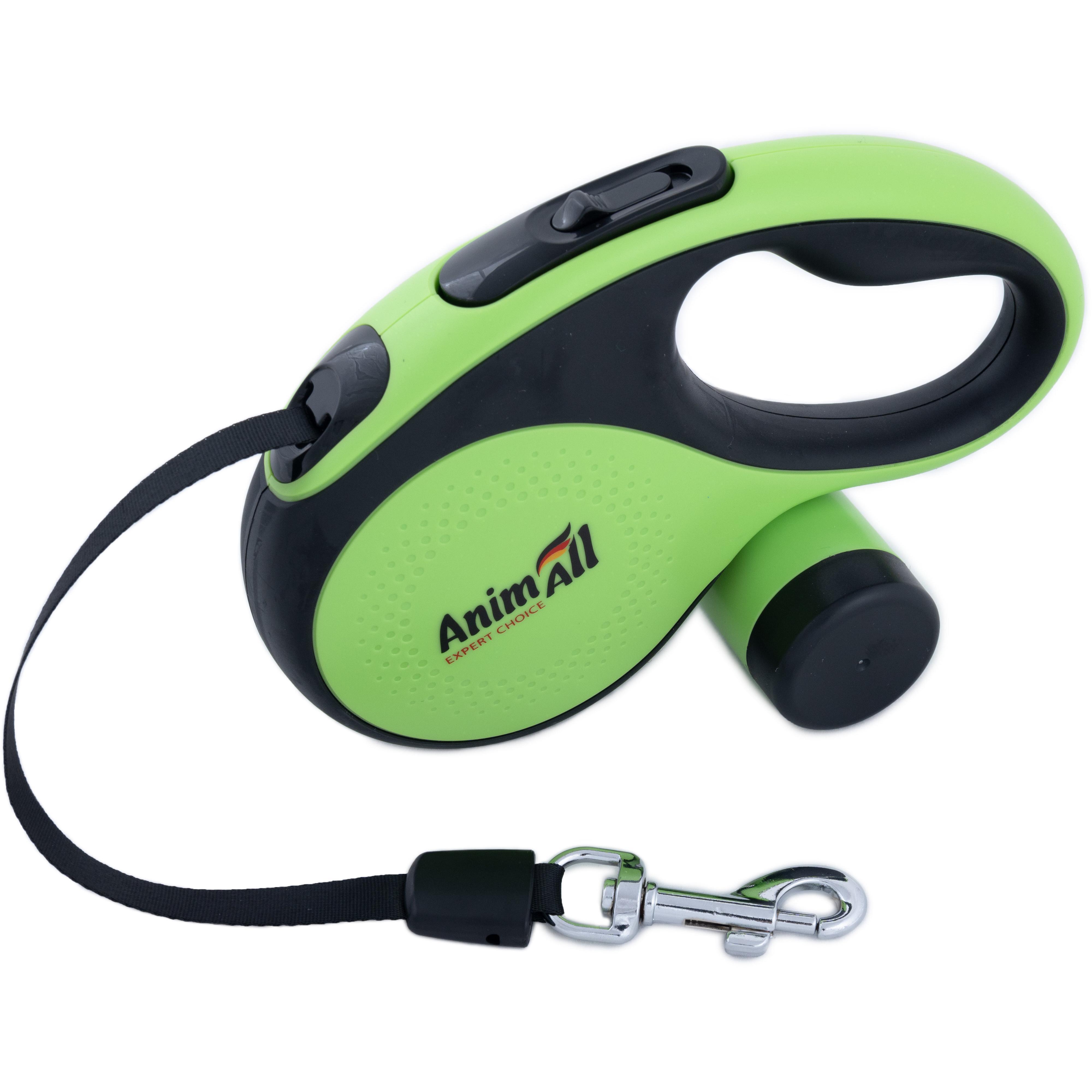 Рулетка-поводок AnimAll с диспенсером М до 30 кг/5 метров зеленая MS7016-B фото 1