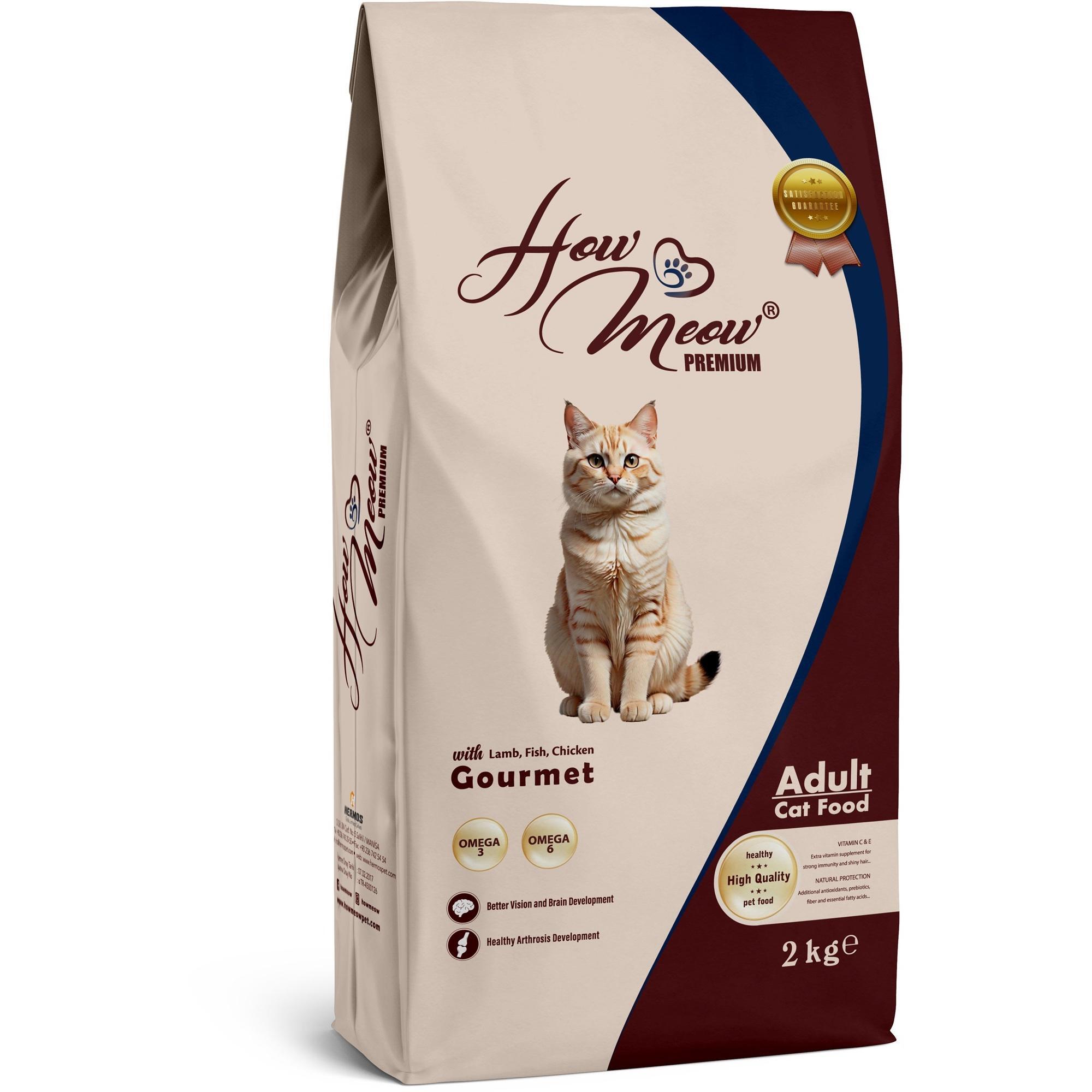 Сухой корм для взрослых кошек How Meow Adult Gourmet ягненок, курица, рыба 2 кг фото 1