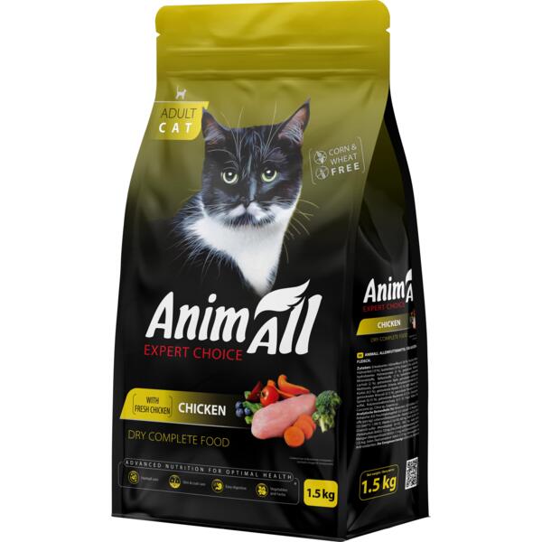 

Сухой корм для кошек AnimAll полнорационный со свежей курицей 1,5 кг