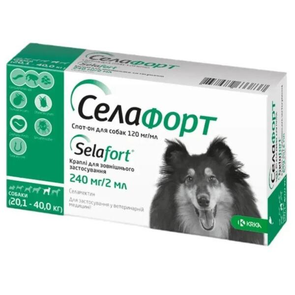 

Капли для собак 20-40 кг Селафорт спот-он от блох и клещей 240 мг/2 мл