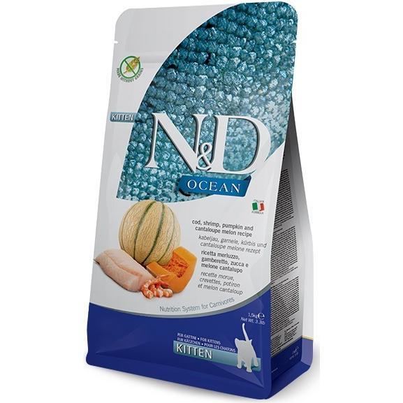 Сухий корм для котів Farmina N&D Grain Free з тріскою, креветками, гарбузом та динею 1.5 кгфото1