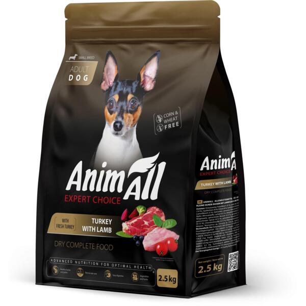 

Сухой корм для собак малых пород AnimAll полнорационный со свежей индейкой и ягненком 2,5 кг