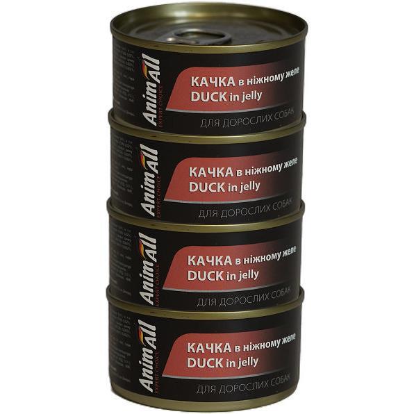 Упаковка влажного корма для собак AnimAll утка в нежном желе 4х85 г фото 1