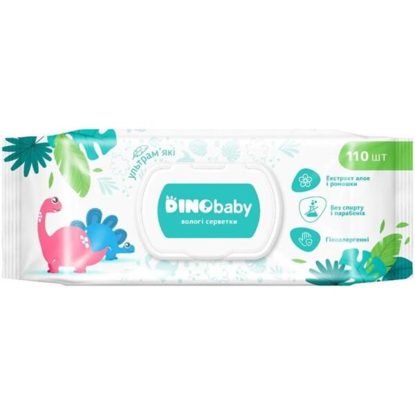 

Салфетки влажные Dino Baby для детей и взрослых 110 шт