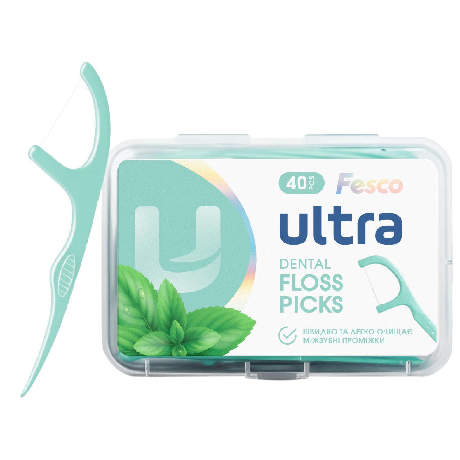 Зубна нитка з тримачем Fesco Ultra Fresh Clean 40 штфото1