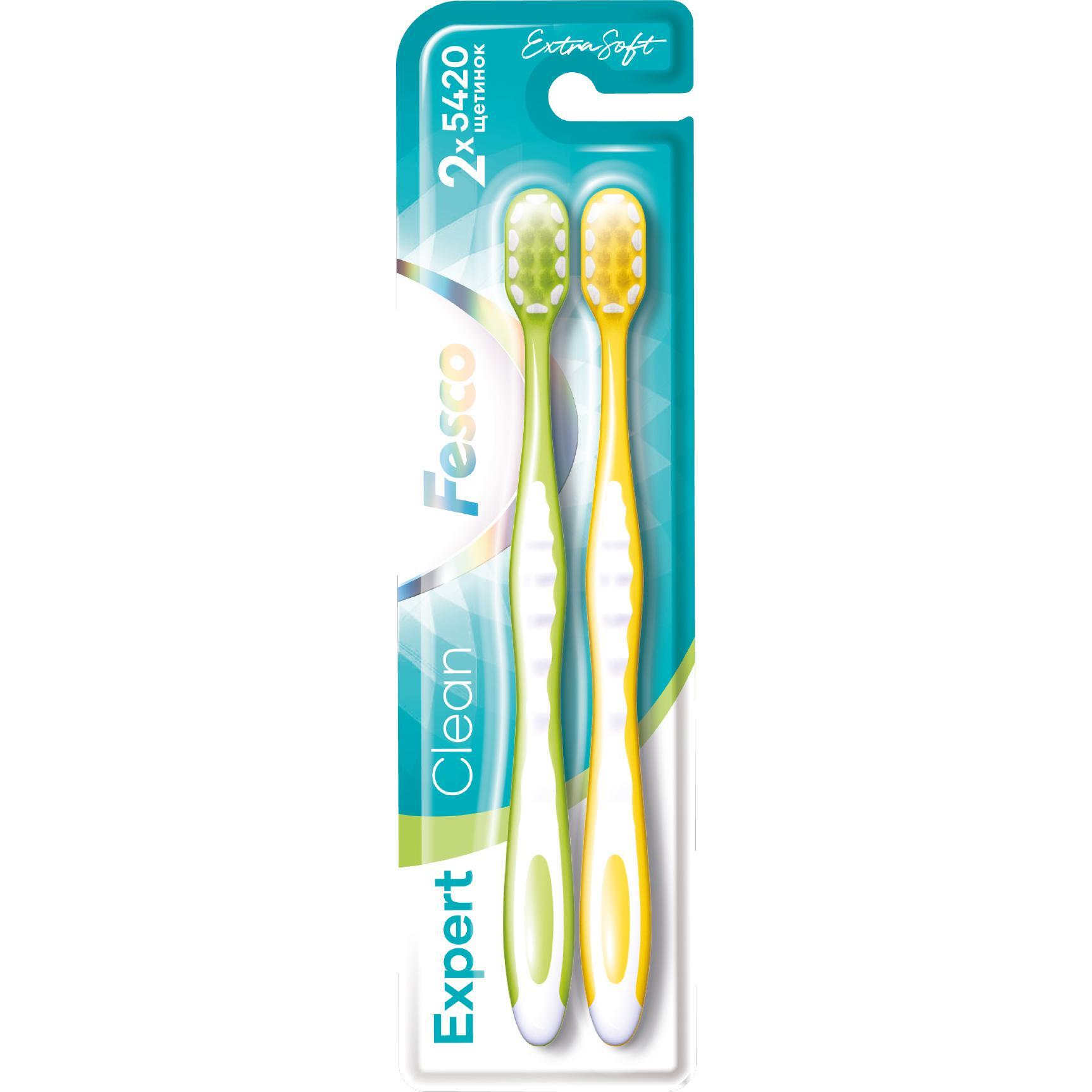 Зубная щетка Fesco Expert Clean желтая салатовая 2 шт фото 1